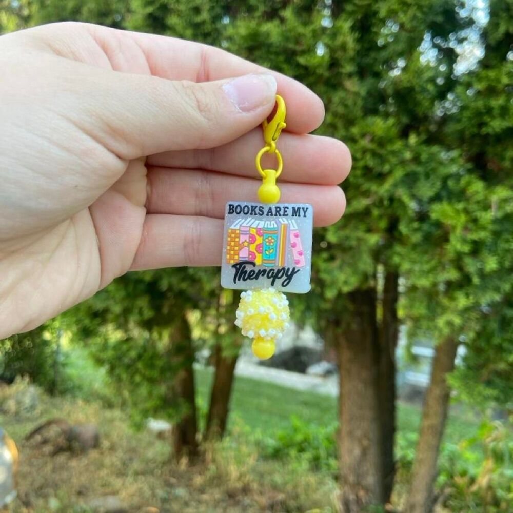 Books Are My Therapy keychain with beads